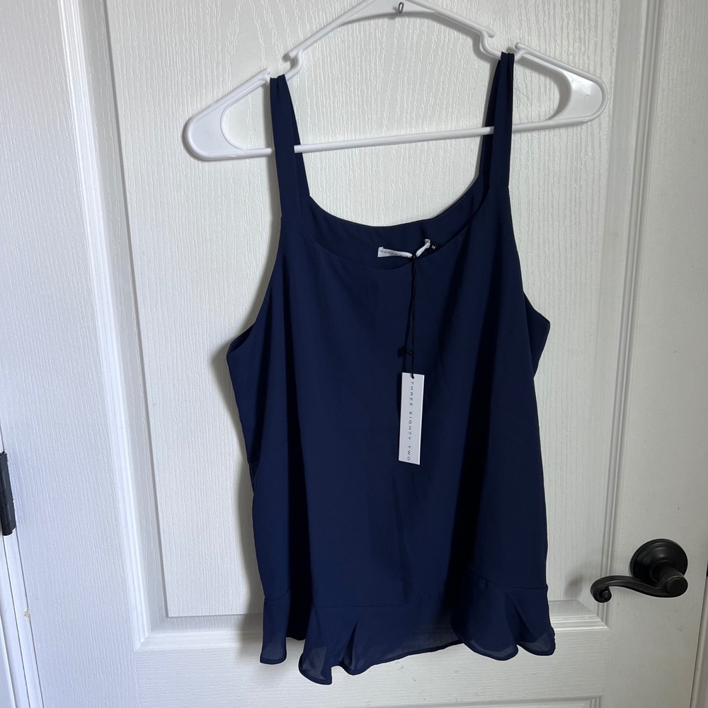 Three Eighty Two Navy Blue Ruffle Hem Tank Top Blouse TR-393‎ Mens Size Medium